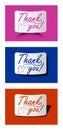 Thank you card set in different colors, calligraphy inscription on bended paper with different shadow Royalty Free Stock Photo