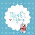 Thank You Card Template with Cute Colorful Hand Drawn Owls, Baby Shower, Birthday Card Design Cartoon Vector Royalty Free Stock Photo