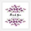 Thank you card template with purple small flower border