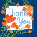 Thank you card Trendy square banner. Templates with doodle floral elements