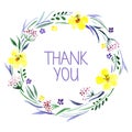 Thank you card with watercolor floral bouquet. Vector illustration Royalty Free Stock Photo