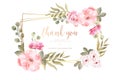 thank you card with watercolor flowers vector illustration Royalty Free Stock Photo