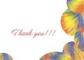 Thank you colorful card with abstract cheerful rainbow circles, riot of colours, fantastic colors on a white background