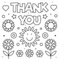 Thank you. Coloring page. Black and white vector illustration.