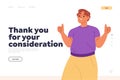 Thank you for consideration concept of landing page with happy man with thumbs up, express agreement