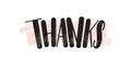 Thank you creative lettering. Gratitude brushstroke handwritten expression vector phrase on pink. Thankfulness and