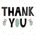 Thank you cute hand drawn lettering with flowers for print design