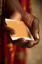 Thank you day. Close up of Man holding blank paper in hands