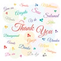 Thank you day, holiday, in many languages. Vector illustration. Royalty Free Stock Photo