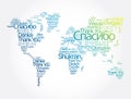 Thank You in different languages word cloud in shape of World Map, concept background Royalty Free Stock Photo