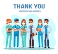 Thank you doctor and nurse. Team of young doctors for fighting the coronavirus, group of medical staff standing in