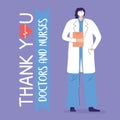 Thank you doctors and nurses, female physician with mask and clipboard Royalty Free Stock Photo