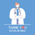 Thank you doctors and nurses, female physician with medical mask and stethoscope Royalty Free Stock Photo