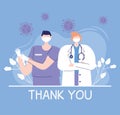 Thank you doctors and nurses, female physician and nurse with medical mask and stethoscope Royalty Free Stock Photo