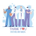 Thank you doctors and nurses, male and female physicians and nurses medical workers Royalty Free Stock Photo