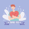 Thank you doctors and nurses, male nurse hugs heart cartoon