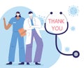 Thank you doctors and nurses, physician and nurse with medical report and stethoscope