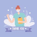 Thank you doctors and nurses, professional nurse with medical mask and clipboard