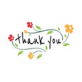 thank you with flowers card lettering. Beautiful greeting scratched calligraphy Royalty Free Stock Photo