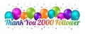 Thank You 2000 Follower Banner - Colorful Vector Illustration With Balloons And Confetti Stars