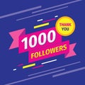 Thank you 1000 followers concept banner design. Congratulation layout for 1 k. Follow creative poster for blog. Vector