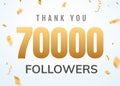 Thank you 70000 followers design template social network number anniversary. Social users golden number friends 70k Royalty Free Stock Photo