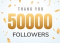 Thank you 50000 followers design template social network number anniversary. Social users golden number friends thousand