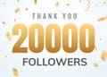 Thank you 20000 followers design template social network number anniversary. Social users golden number friends thousand