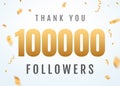 Thank you 100000 followers design template social network number anniversary. Social users golden number friends 100k