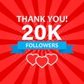 Thank you 20000 followers icon in flat style. Subscription amount vector illustration on isolated background. 20k follower sign