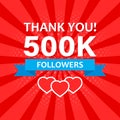 Thank you 500000 followers icon in flat style. Subscription amount vector illustration on isolated background. 500k follower sign