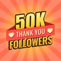 Thank you 50000 followers icon in flat style. Subscription amount vector illustration on isolated background. 50k follower sign