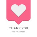 Thank you 1000 followers like subscription social media post design template realistic vector