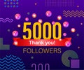 Thank you 5000 followers numbers. Congratulating multicolored thanks image for net friends likes.