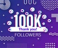 Thank you 100 000 followers numbers. Glitch style banner. Congratulating multicolored thanks image for net friends likes