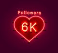 Thank you followers peoples, 6k online social group, neon happy banner celebrate, Vector