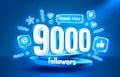 Thank you 9000 followers, peoples online social group, happy banner celebrate, Vector