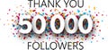 Thank you, 50000 followers. Poster with colorful confetti. Royalty Free Stock Photo