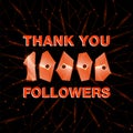 Thank you 10000 followers, thanks banner. Follower congratulation card with polygonal numbers and neural network background for