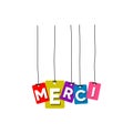 Thank you in France language hanging words vector, colourful words vector, merci vector