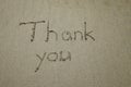 Thank you, gratitude concept, beautiful card, word written on sand beach