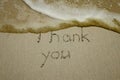 Thank you, gratitude concept, beautiful card, word written on sand beach