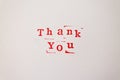 Thank you, gratitude concept, beautiful minimalistic card, vintage red letter stamps on white background Royalty Free Stock Photo