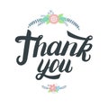 Thank you greeting card. Hand written lettering with cute floral elements. Royalty Free Stock Photo