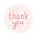 Thank you hand drawn lettering in pastel pink colors cartoon decorative elements