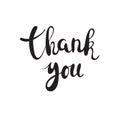 Thank you handwritten calligraphy illustration, Black brushpen lettering phrase on white background.