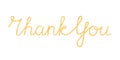 Thank You handwritten continuous gold line inscription. Hand drawn lettering glitter golden text on white background