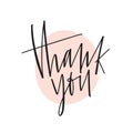Thank you handwritten creative lettering. Gratitude expression vector brush pen phrase on pink. Thankfulness and