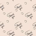 Thank you handwritten text, vector seamless pattern background. Art continuous illustration. Hand drawn abstract art