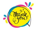 Thank you handwritten vector illustration, colorful lettering on tag